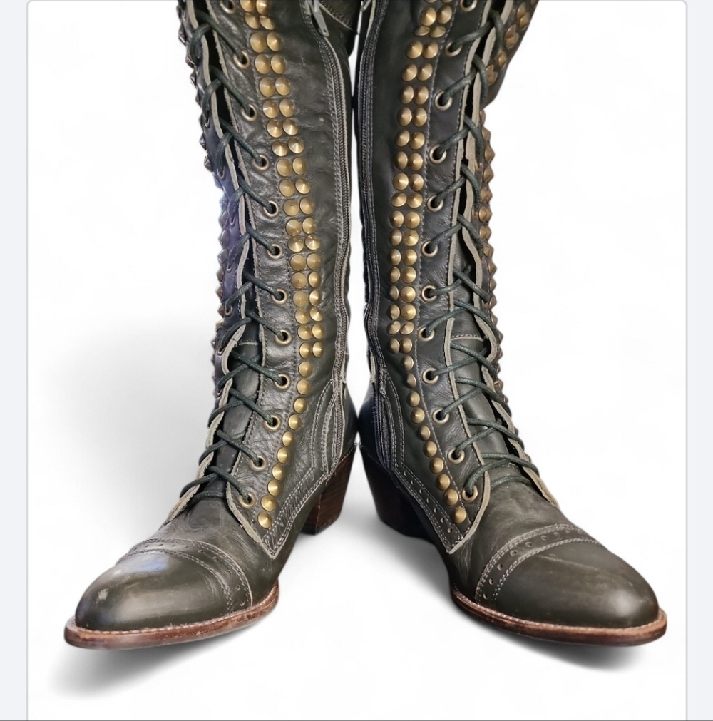SOLD Jeffrey Campbell For Free People Studded Joe Tall Boots Lace Up Over Knee 9 - Picture 6 of 11